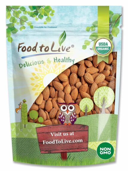 Food to Live Organic California Almonds, 5 Pounds – Non-GMO, Whole, Unsalted, Unroasted, Keto, Vegan Nuts in Bulk. Rich in Vitamin E. Snack. Great for Almond Milk and Butter, Desserts and Trail Mixes