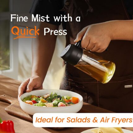 Olive Oil Sprayer for Cooking - 2 in 1 Olive Oil Dispenser for Kitchen Gadgets, Air Fryer, Salad, and BBQ - Black